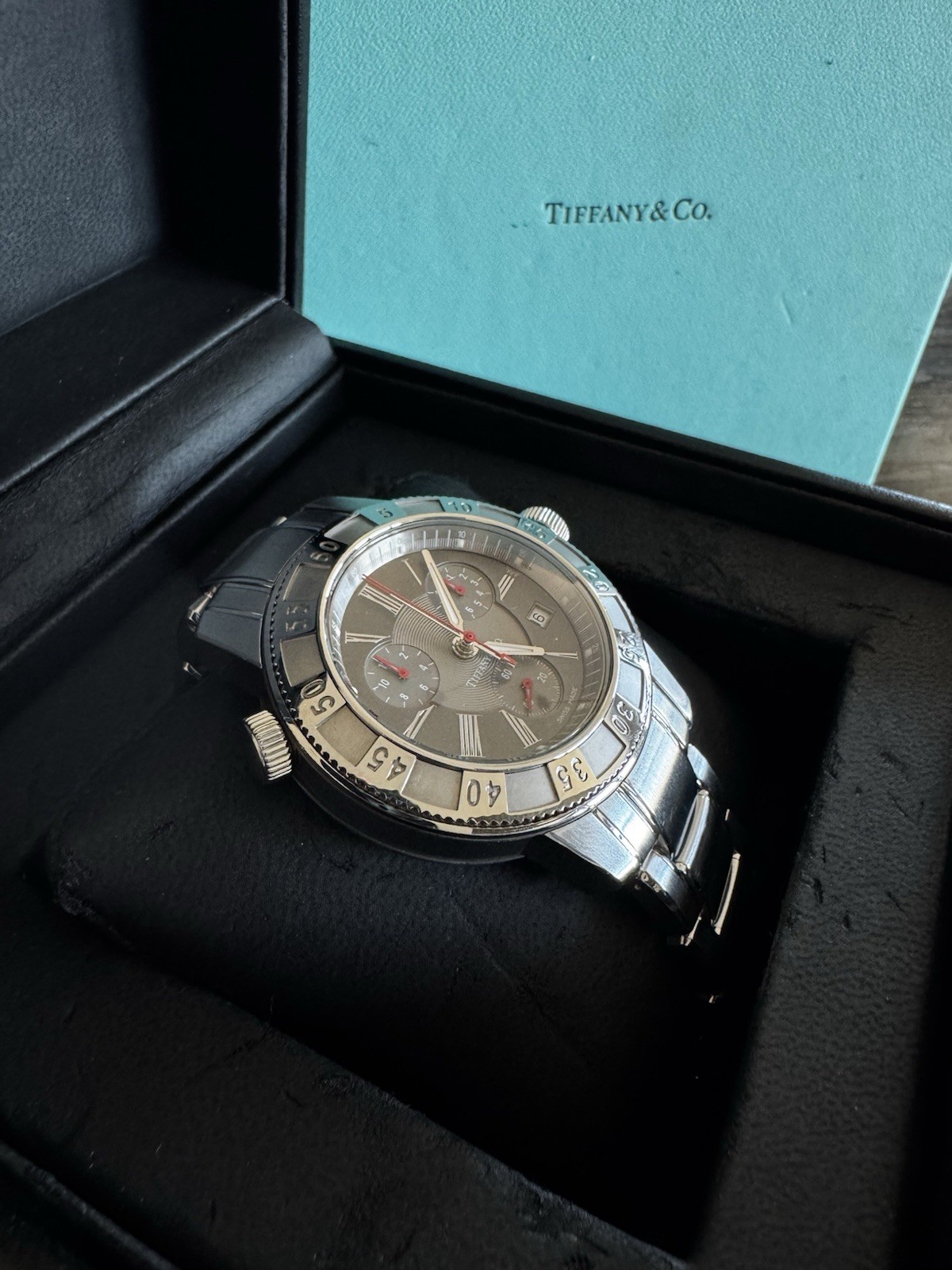 TIFFANY & Co. Mark T-57 17840894 Quartz Chronograph Men’s W/ Boxes Excellent!