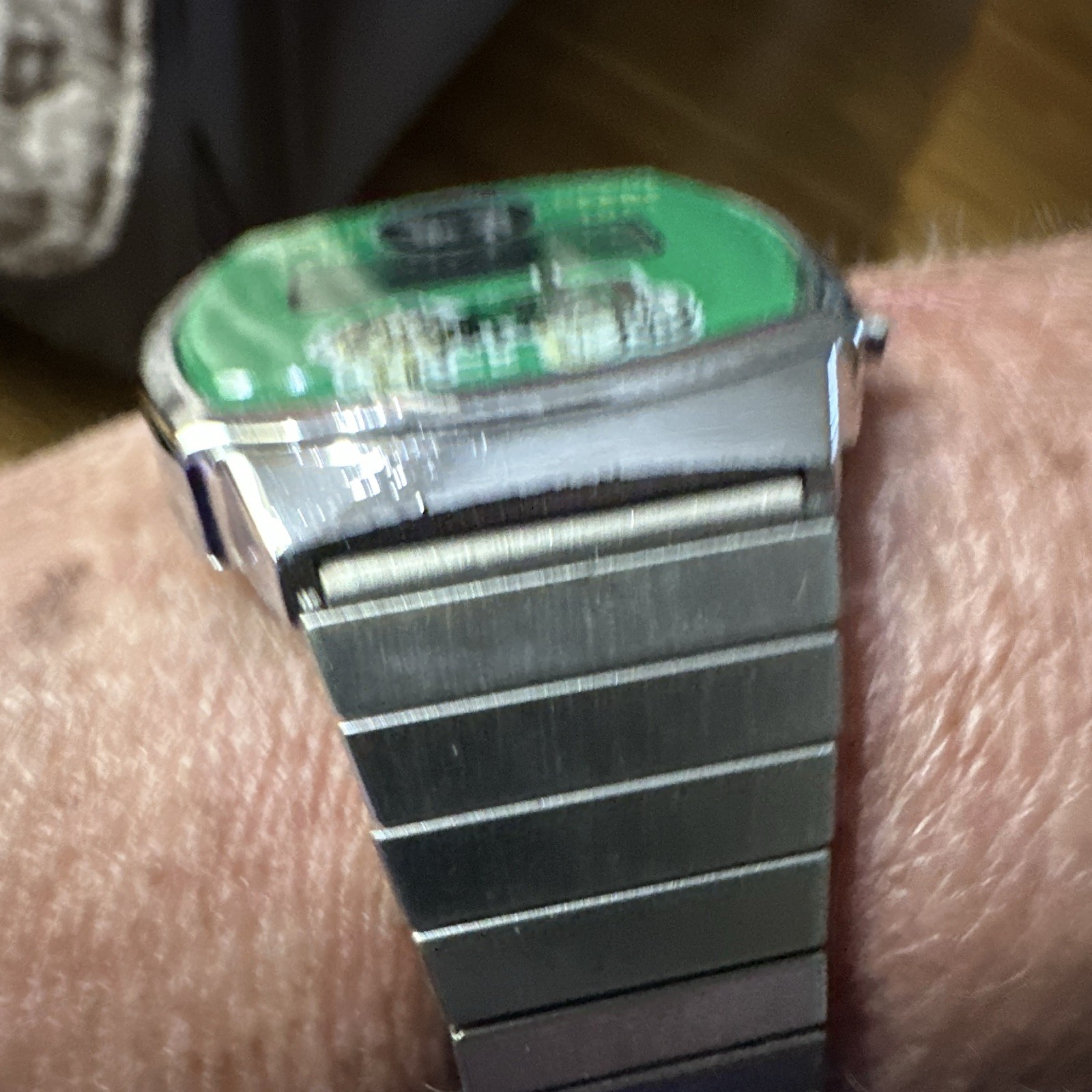 John Deere Two-Cylinder Digital Quartz Watch Green Dial Steel Bracelet w/ Box