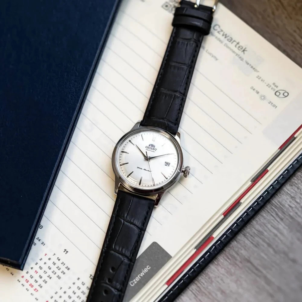 Orient Bambino Mens Automatic Watch RA-AC0M03S30B 38mm White Dial Leather 30M
