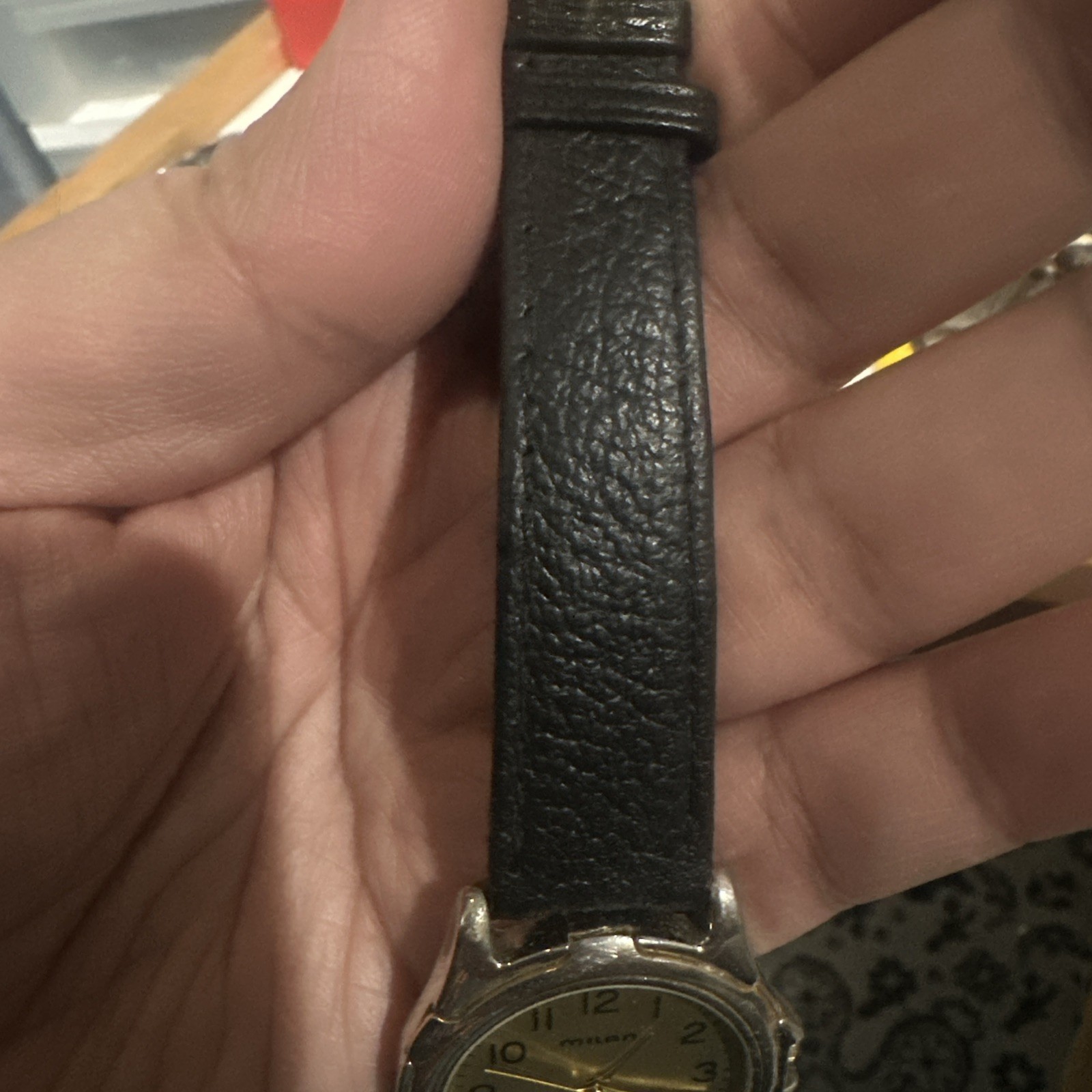 Working Vintage Milan Mens Watch Black Leather Brand New Battery 35mm Fit 8.5in”
