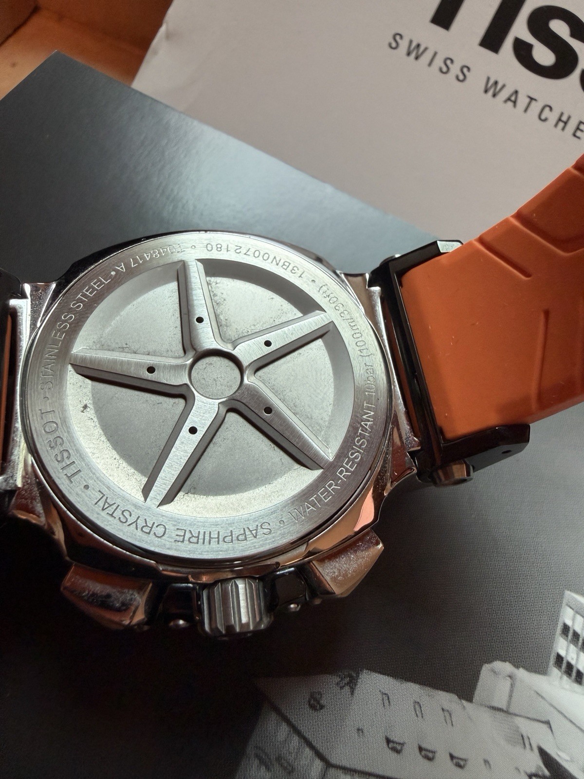 Tissot T-Race Swiss Made Quartz Chronograph 45mm Black Dial Orange Strap 100m