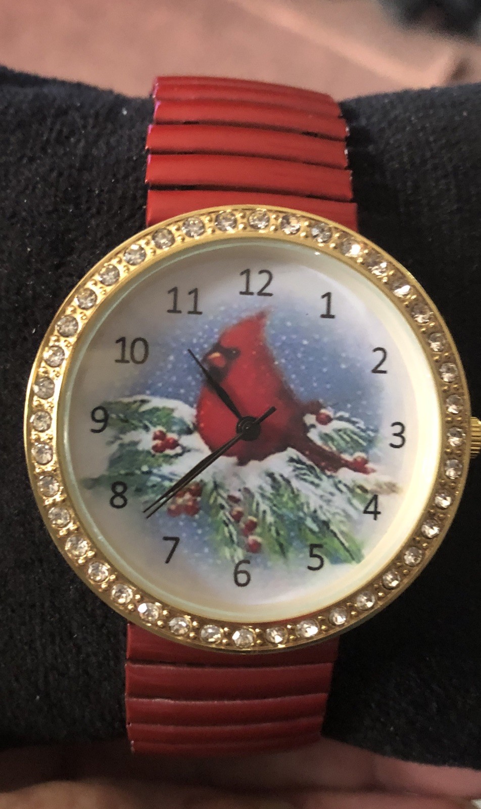 Cardinal Stretch Red Watch Band With Rhinestones Around Watch One Size New