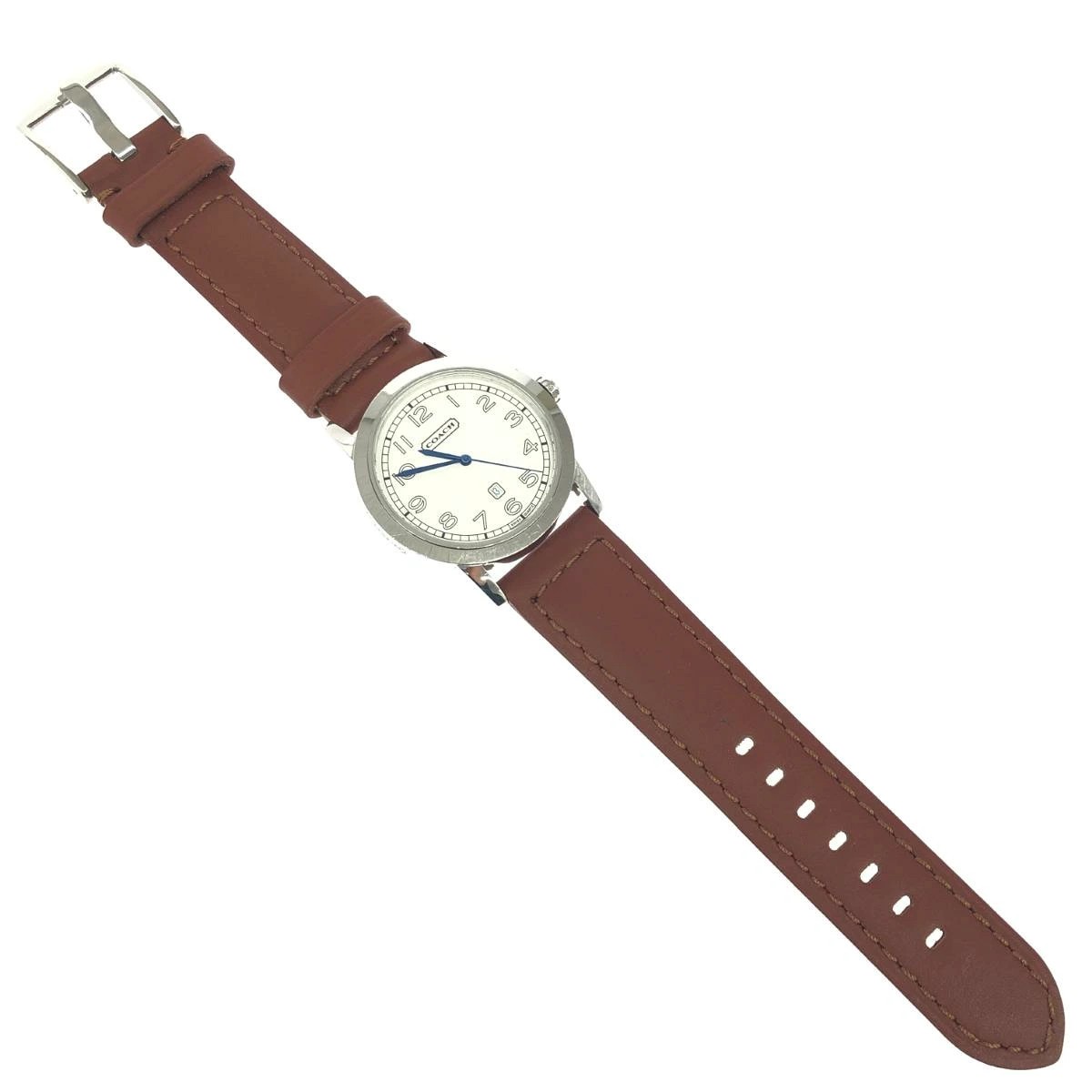 COACH Bleecker Wristwatch Quartz SS Leather Silver Color Brown Ladies Used