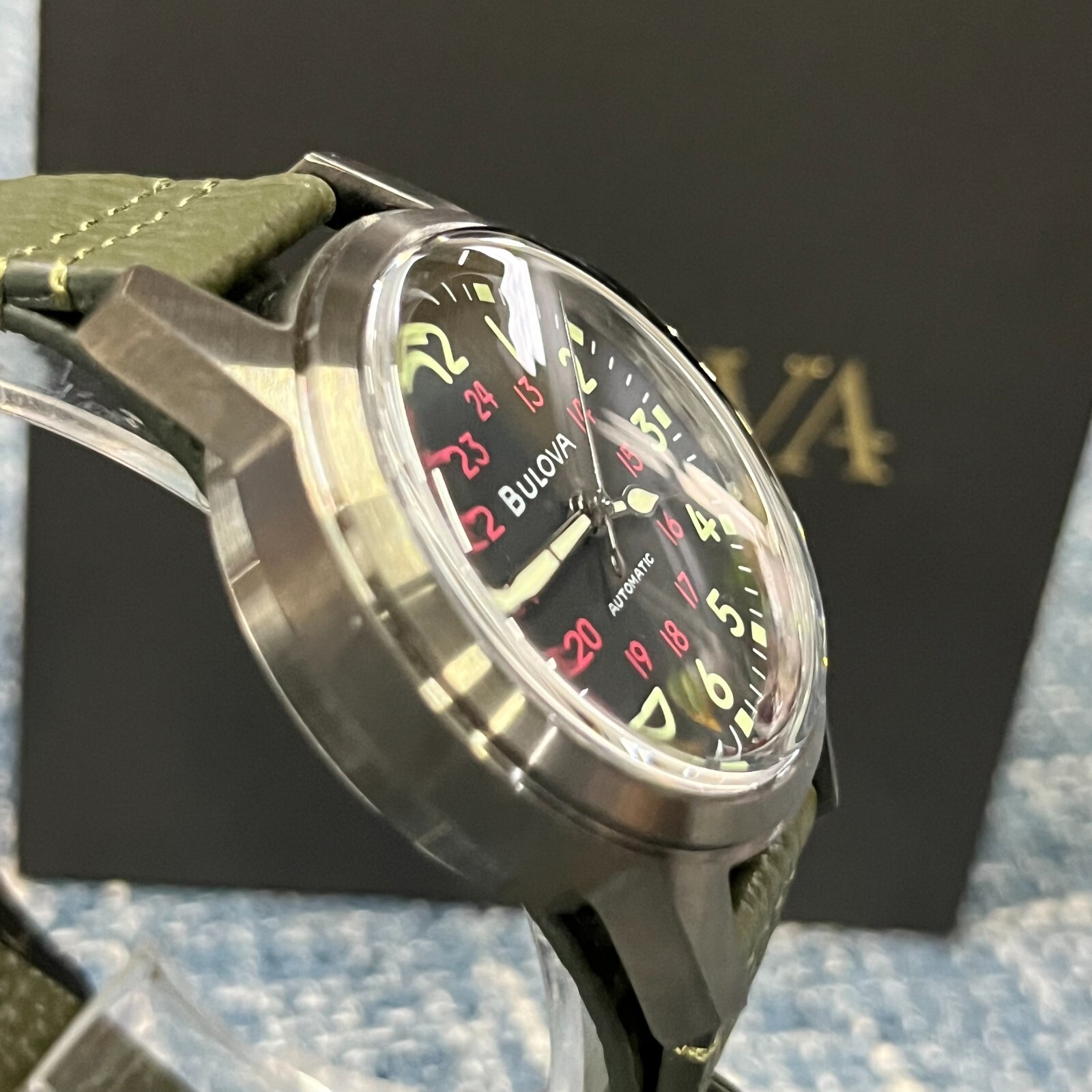 Bulova Hack 98A255 Automatic 38MM Black Dial Leather Strap Men’s Watch *New