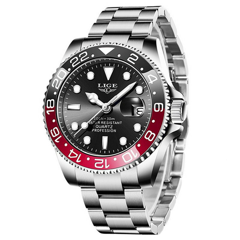 LIGE Men Quartz Watch Brand Luxury Silver Steel Wristwatch Business Male Watches