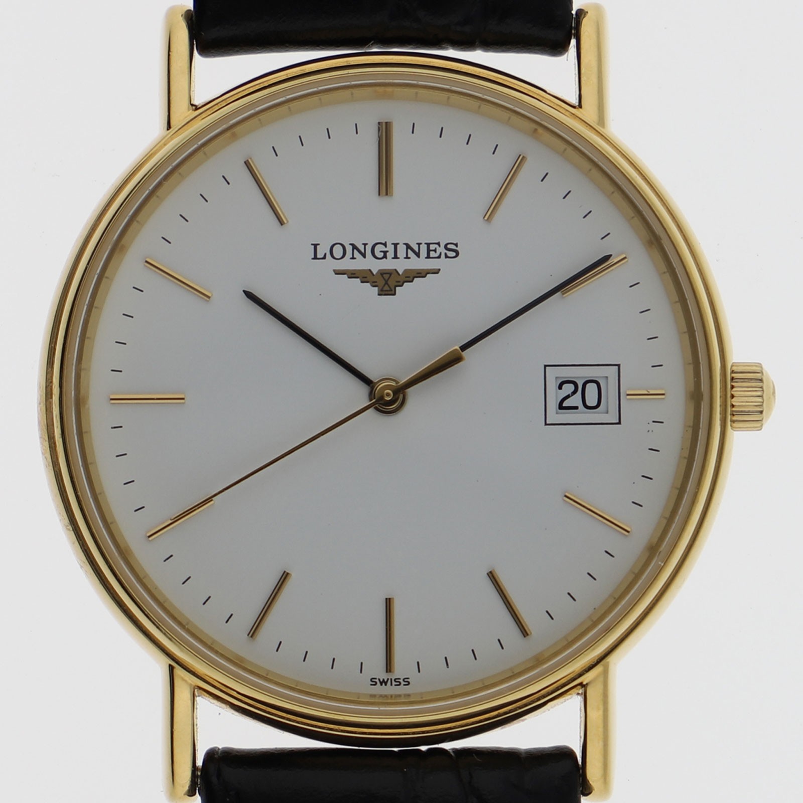 LONGINES L4.720.2 Plaisance white Dial Quartz Gold Plated Leather Men’s