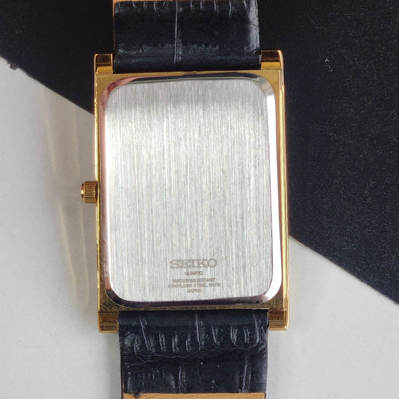 Vintage Seiko Slim Tank Quartz Men Golden Face Dress Watch-Free Shipping