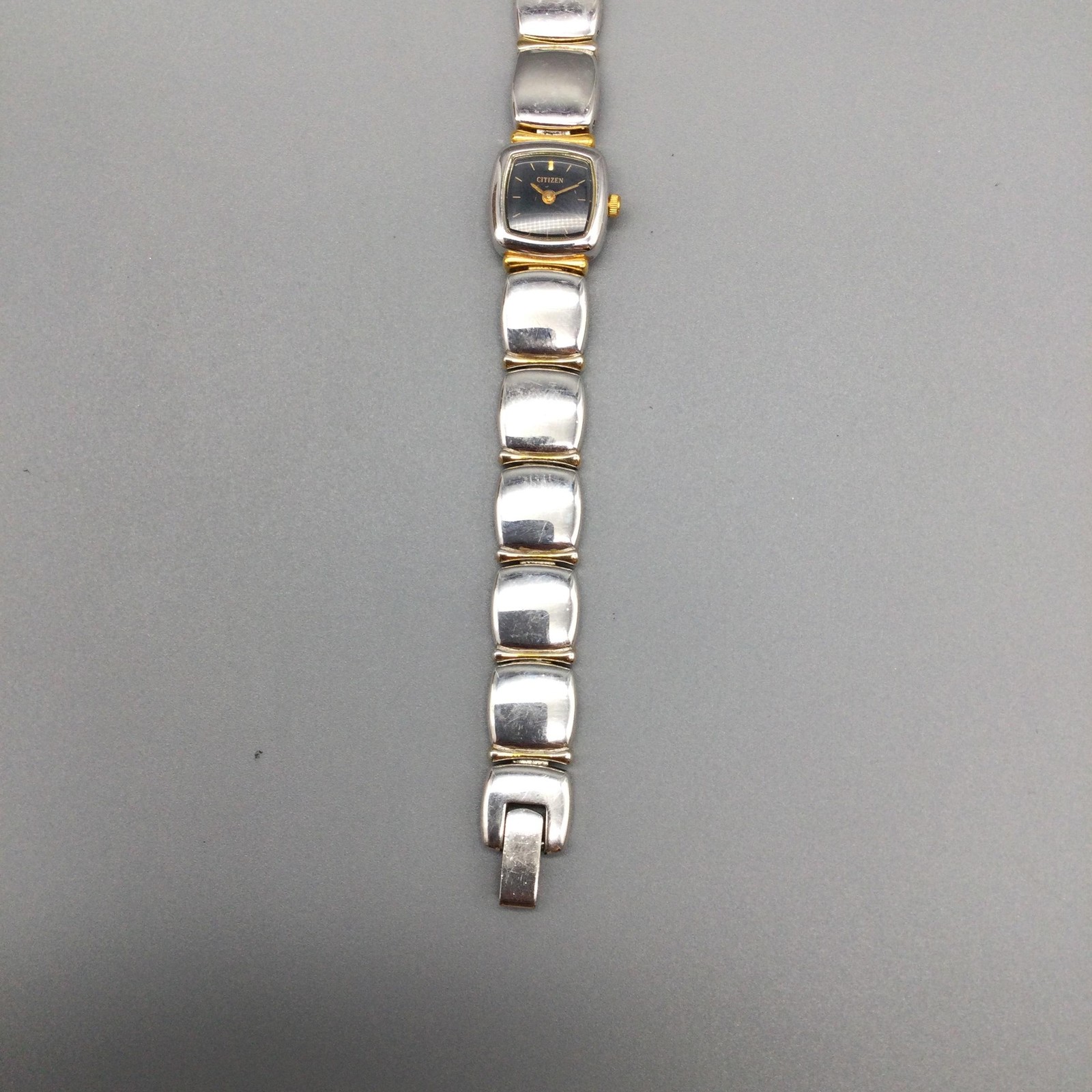 Citizen Womens Watch 13mm Two Tone Black Square Dial Bracelet New Battery 6.5″