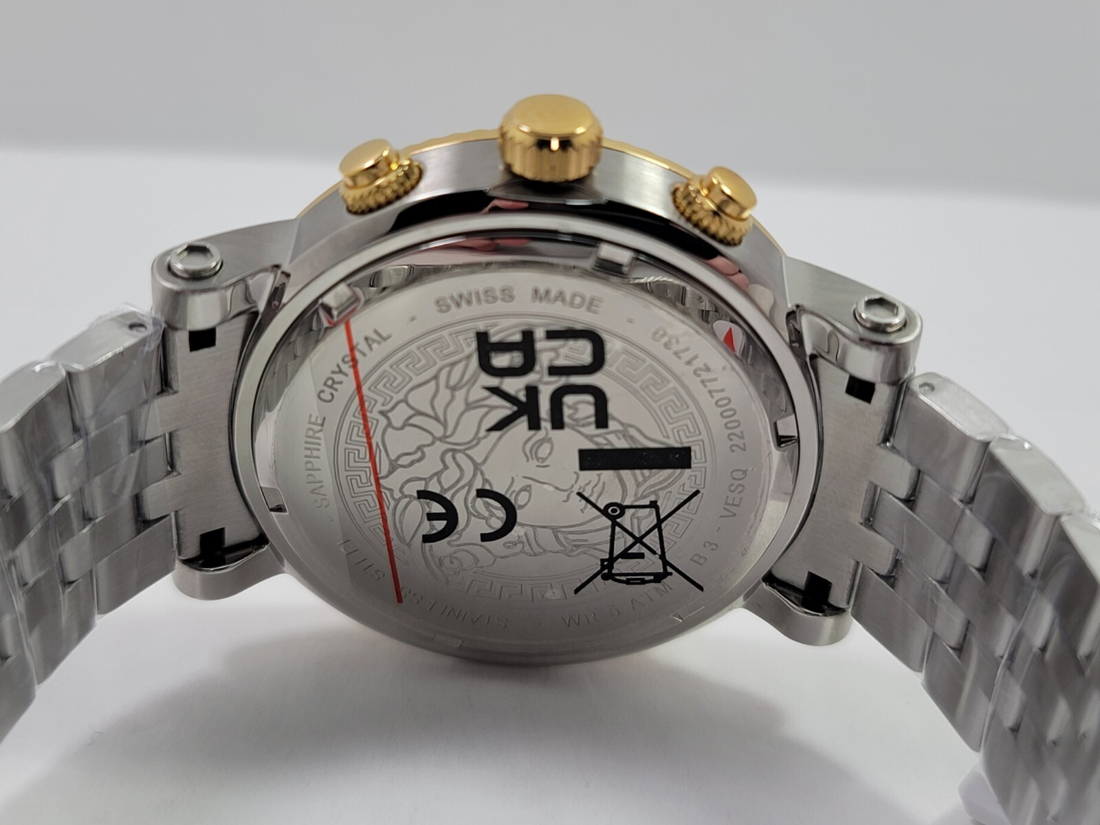 Versace V-Chrono Quartz Green Dial Two Tone Stainless Steel Mens Watch VESQ00722