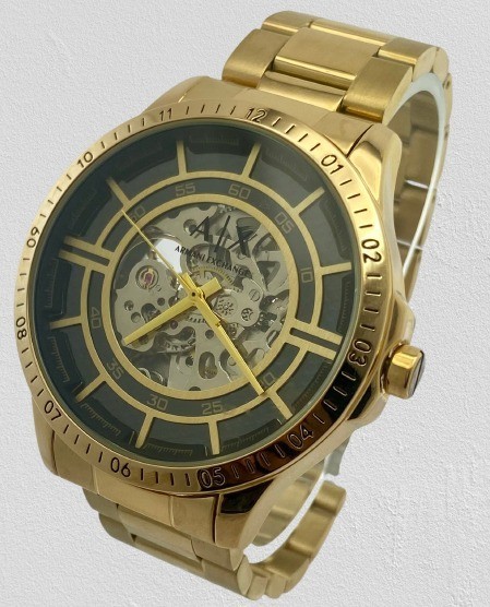 Beautiful Gold-Tone Armani Exchange Skeleton Dial Automatic Men’s Wristwatch