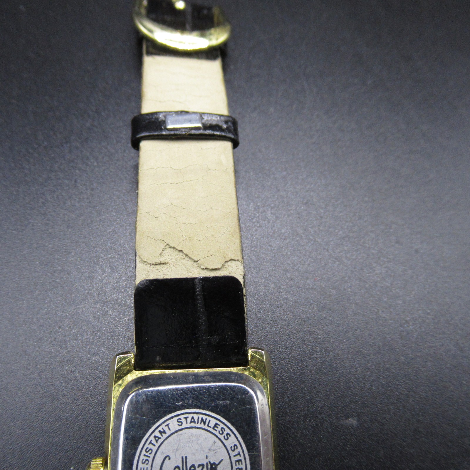 Collezione Slim Gold Tone Rectangular Quartz Watch Black Leather Band Japan Movt