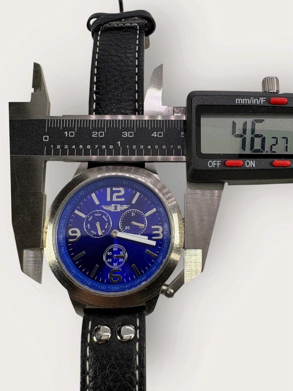 Invicta Stainless Steel Blue Chrono Screw Down Crown Leather Strap Running