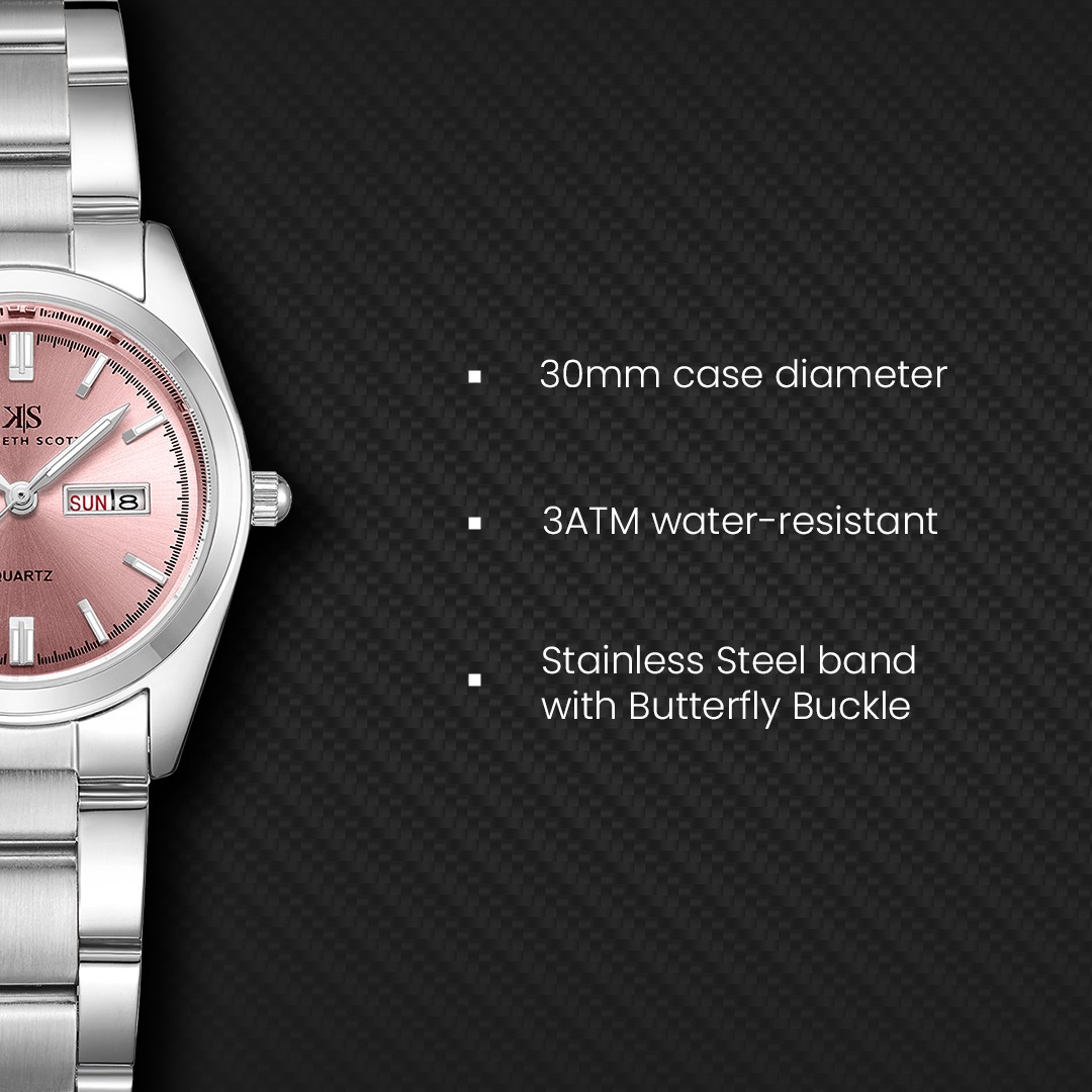 Kenneth Scott Women’s Analog Watch | Pink Dial, 30mm, 30 m (3 ATM)