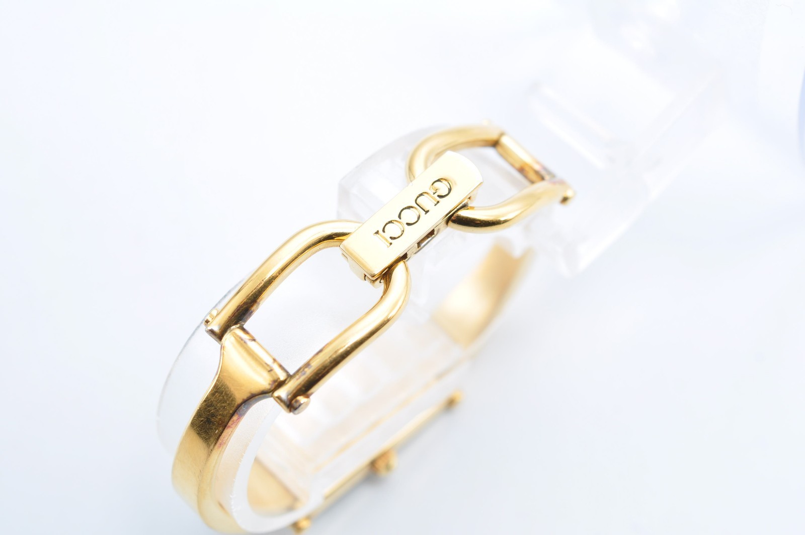 GUCCI 1500L Bangle Quartz Analog Square Gold Black Watch w-12232