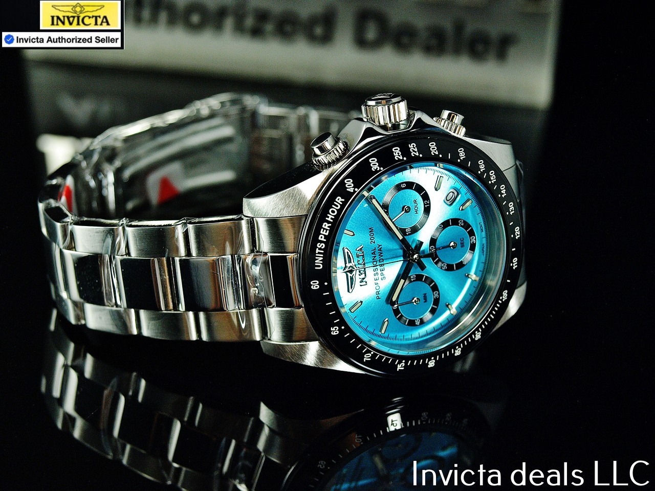 Rare Invicta Men’s 40mm SPEEDWAY DRAGSTER Chronograph TURQUOISE DIAL 200m Watch