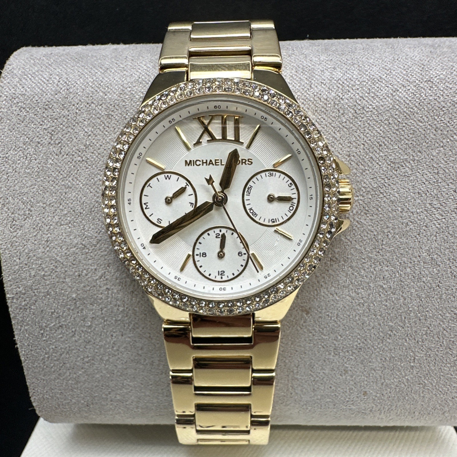 Michael Kors 33mm Camille Womens Gold Steel Watch, White Dial, Pave Crystals