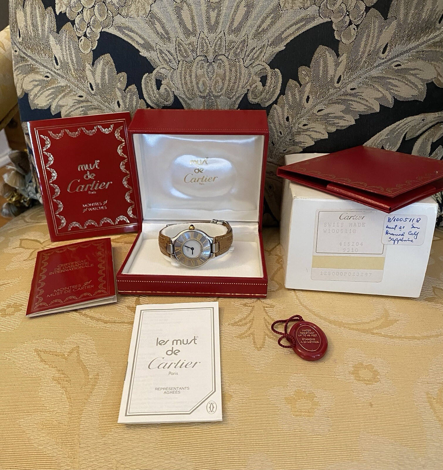 CARTIER MUST DE CARTIER 21 STAINLESS STEEL 18K PLATED WATCH ALL PAPERS BOXES