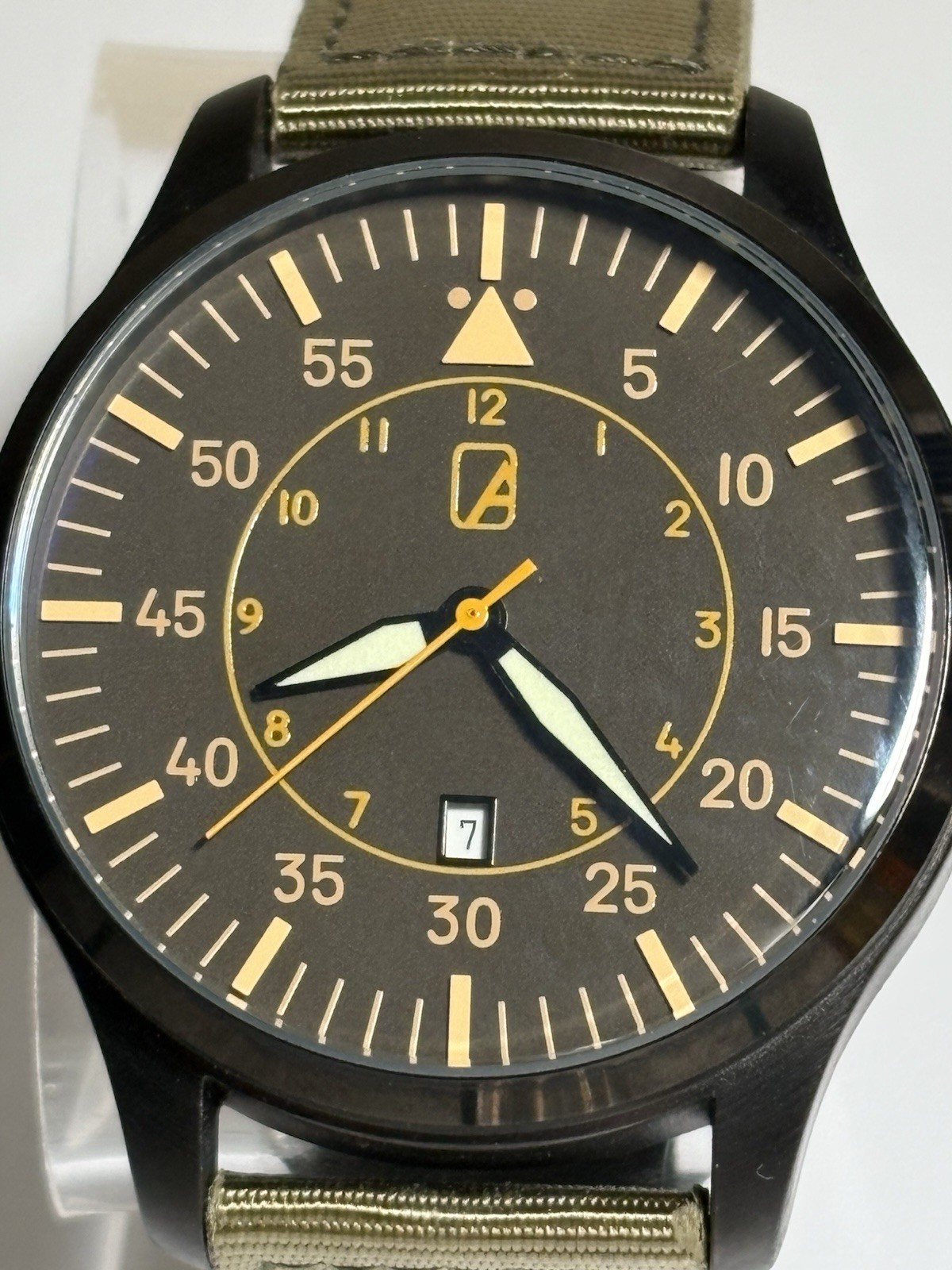 Alpha Outpost Chronos Pilot Aviator Wristwatch Dark Brown Dial Khaki Nylon Strap