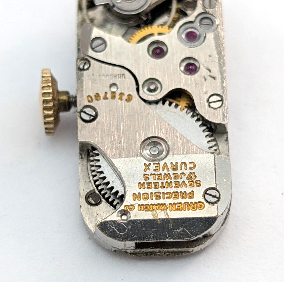 GRUEN Precision Curvex Conoruma 17j Vintage 10mm Watch Movement PARTS or REPAIR