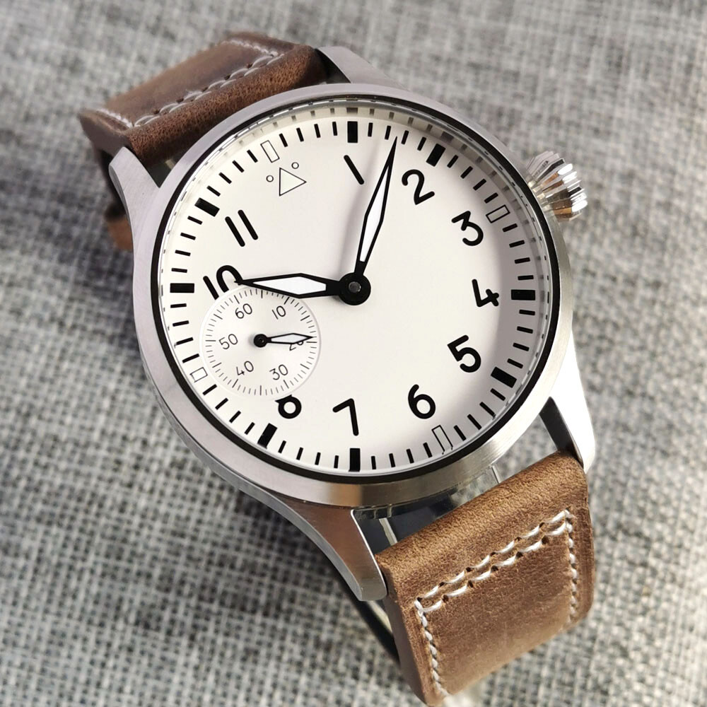42mm CORGEUT white sterile dial 6497 hand winding mens watch sapphire glass