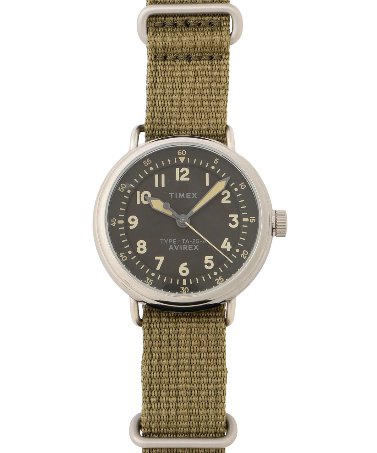AVIREX TIMEX TYPE-25A 38mm Olive Watch MATTE MIDGET Reissue AVIREX 50th Anniv.