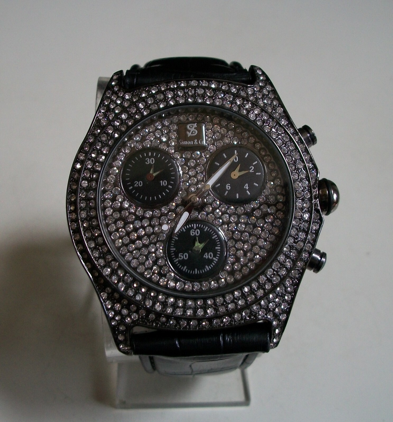 Men Bling Silver, Multicolor, Plain & Map Dial Black Leather Band Fashion Watch