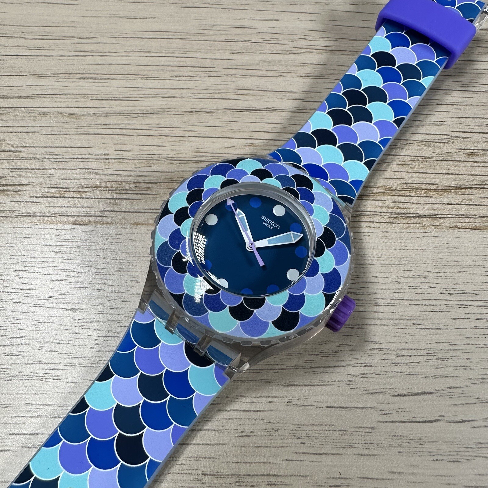NEW✅ Swatch Watch Scuba PEDRINHA AZUL SUUK110 Skeleton Blue And Purple Watch