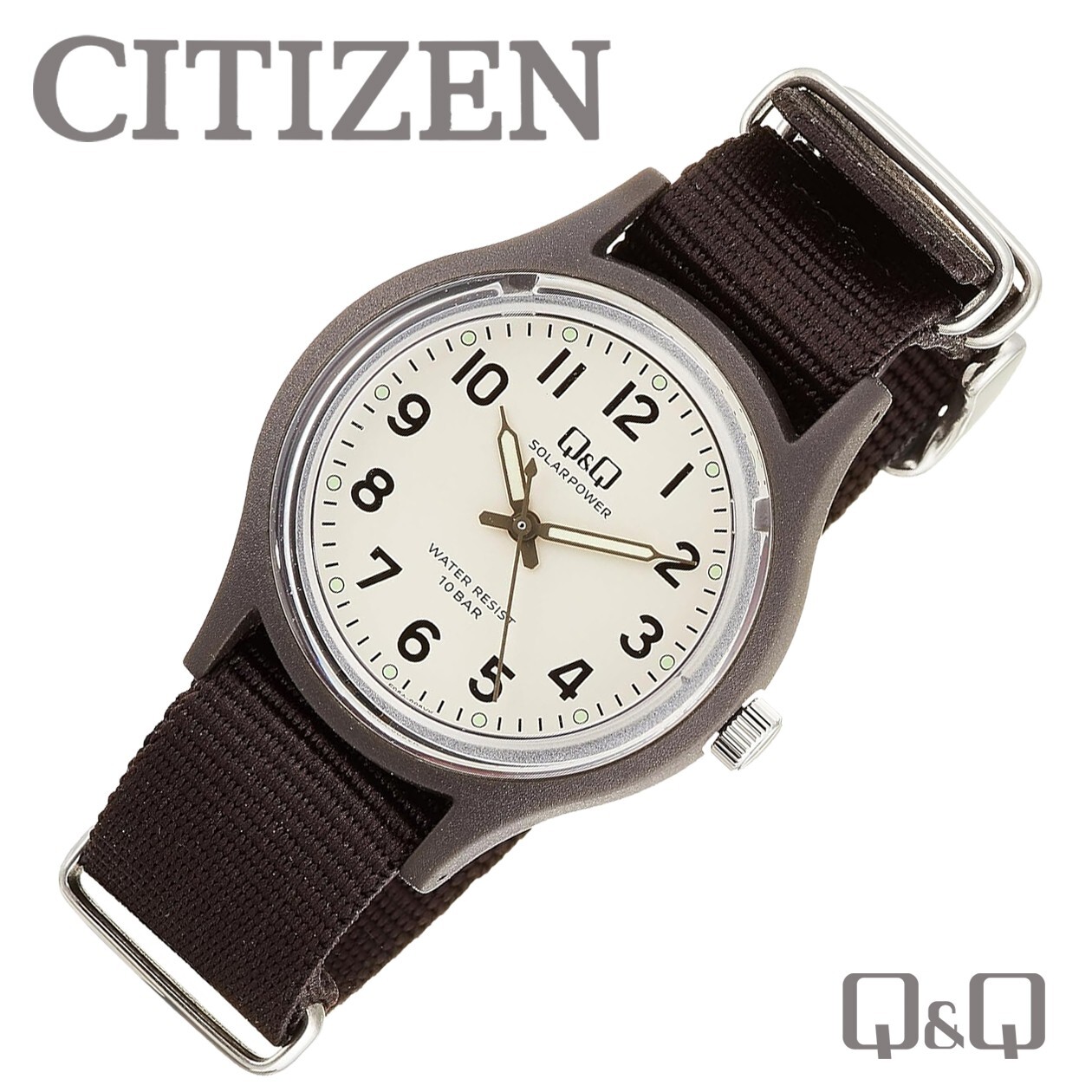 CITIZEN Q&Q Solar Powered Watch Water Resistant 100m (10ATM) NATO Strap