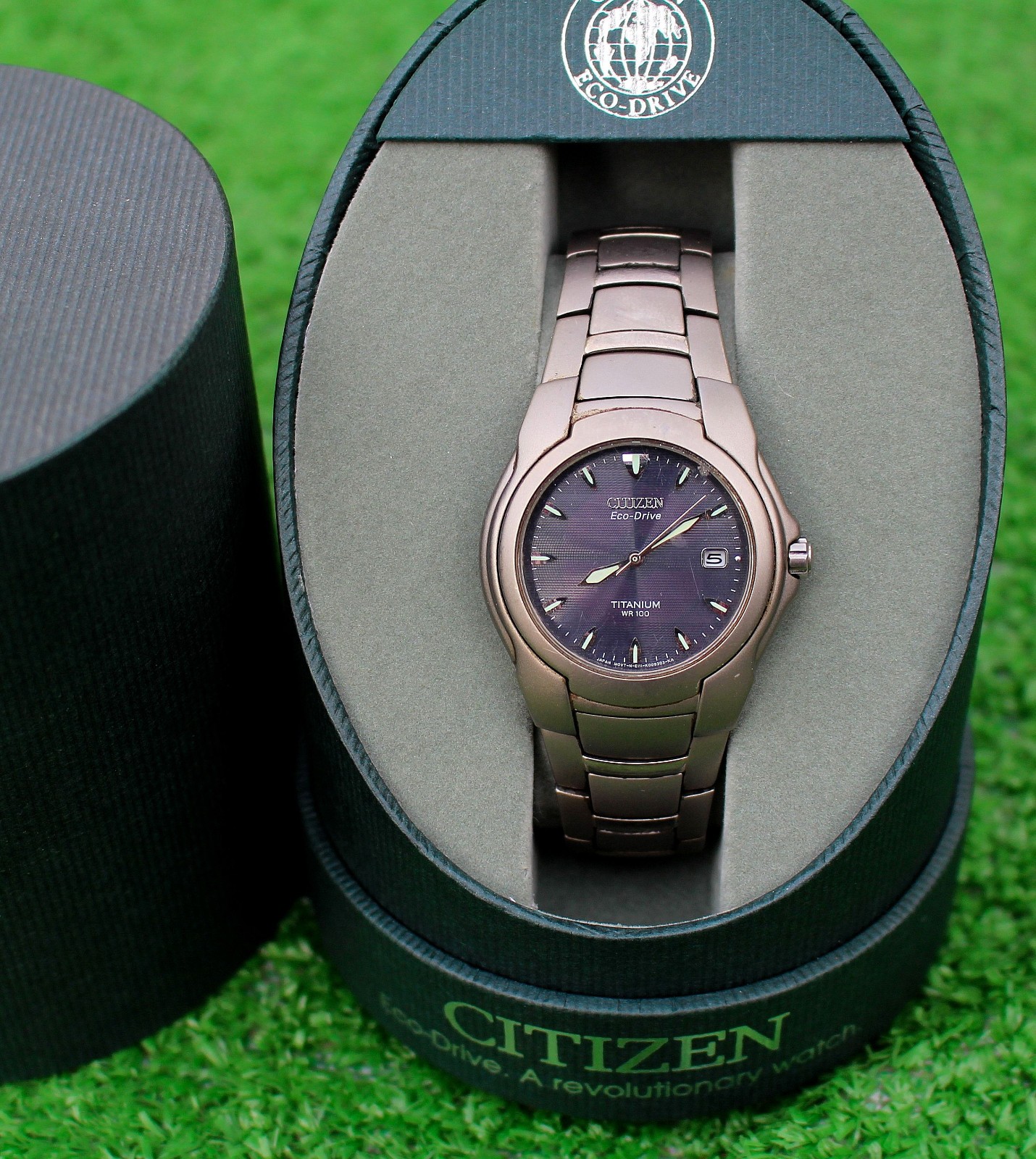 Citizen Eco-Drive WR100 Day Date Watch Silver Blue Dial GN-4W-S Working Great
