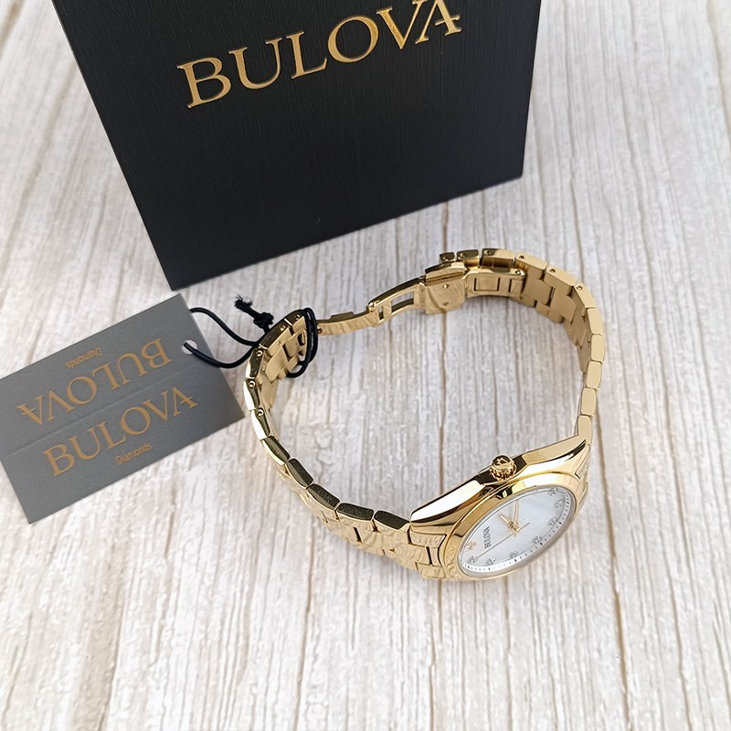 Bulova Surveyor 97P172 Gold/White Dial Women Quartz Diamonds Watch 31mm