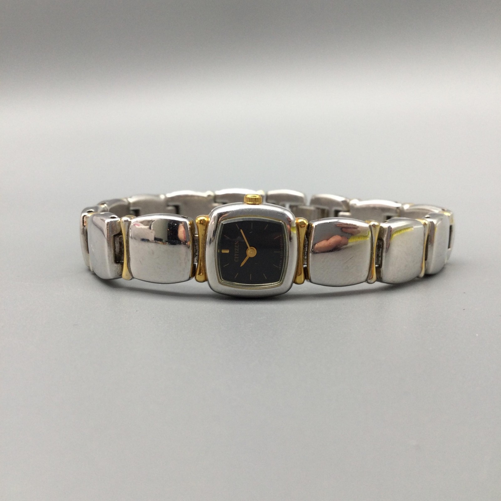 Citizen Womens Watch 13mm Two Tone Black Square Dial Bracelet New Battery 6.5″