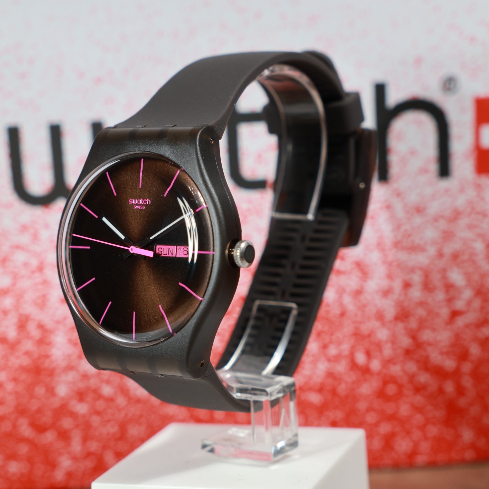 New Gent Swiss Swatch Watch BROWN REBEL SUOC700 Gray Black Pink Day Date 41MM