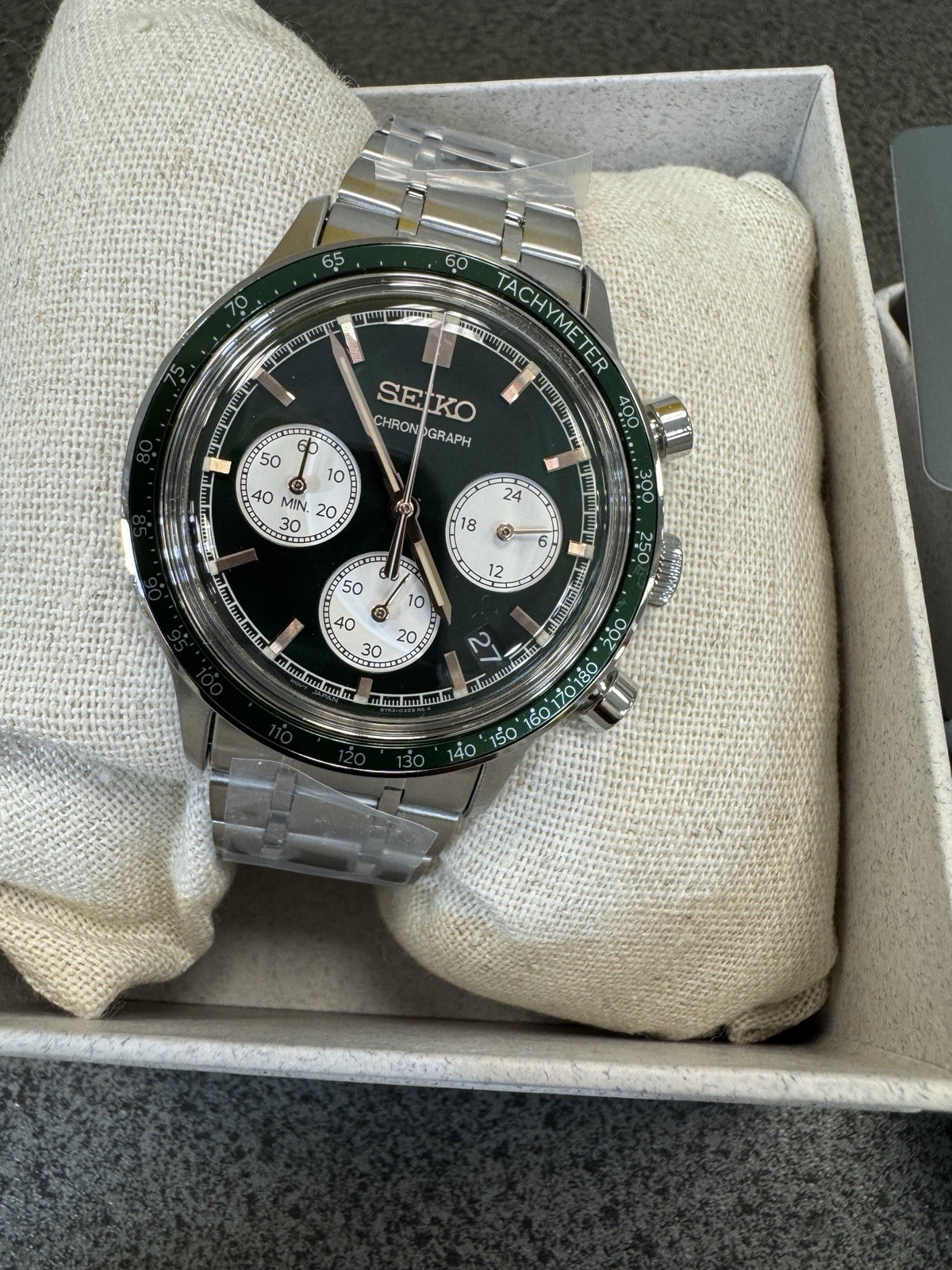 SEIKO Chronograph Quartz Light Green Dial Watch SSB481 Stainless Steel New