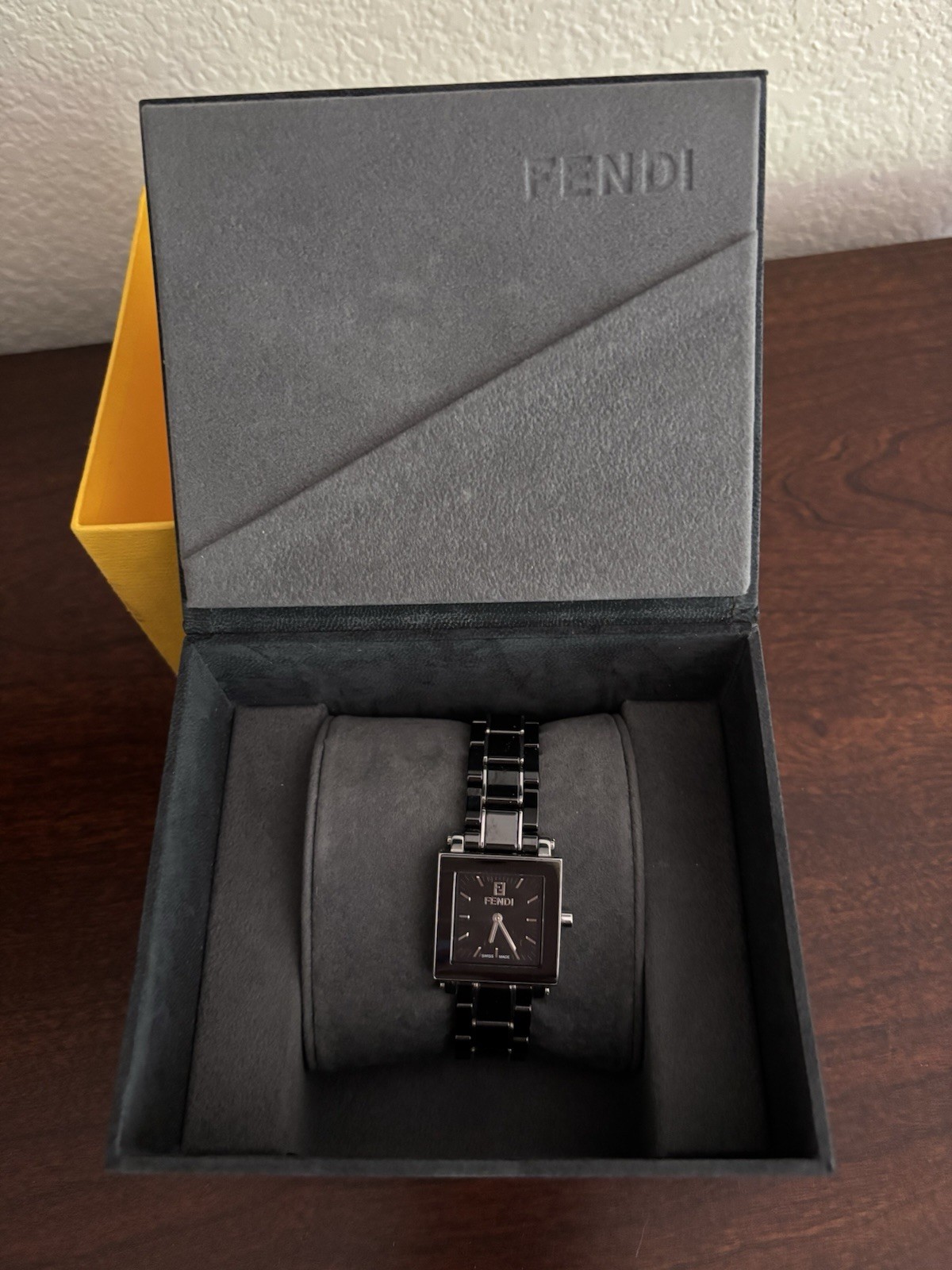 FENDI Orologi Women’s Quartz Black Ceramic Square 21mm Watch w/ Box Papers