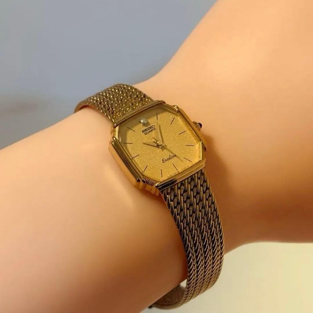 Seiko Exceline Diamond Ladies Watch Blue Gold Japan Quartz 072746