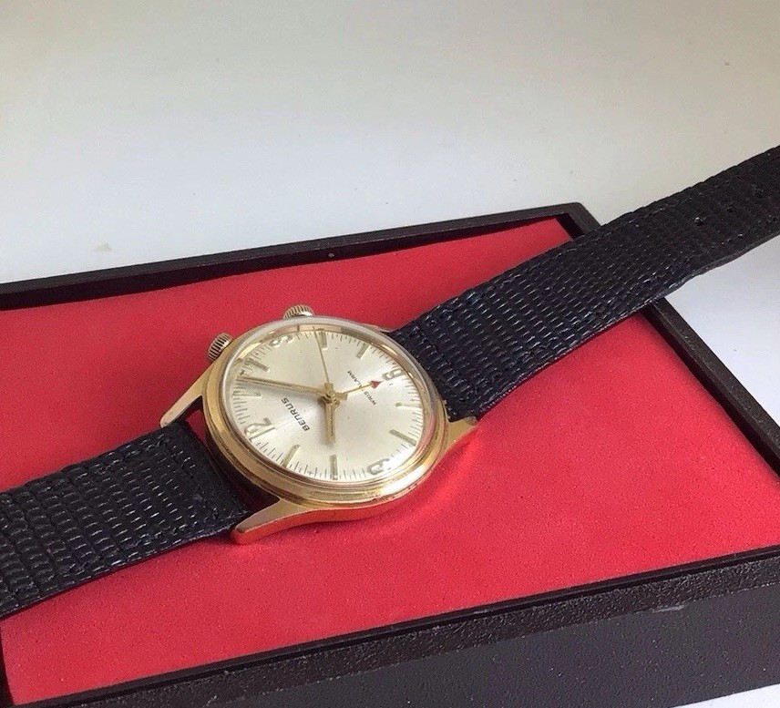 Vintage BENRUS WRIST ALARM Mod. DS10,Ref.3021,Cal.AS 1475, 17J,Ca.1960s,Working.