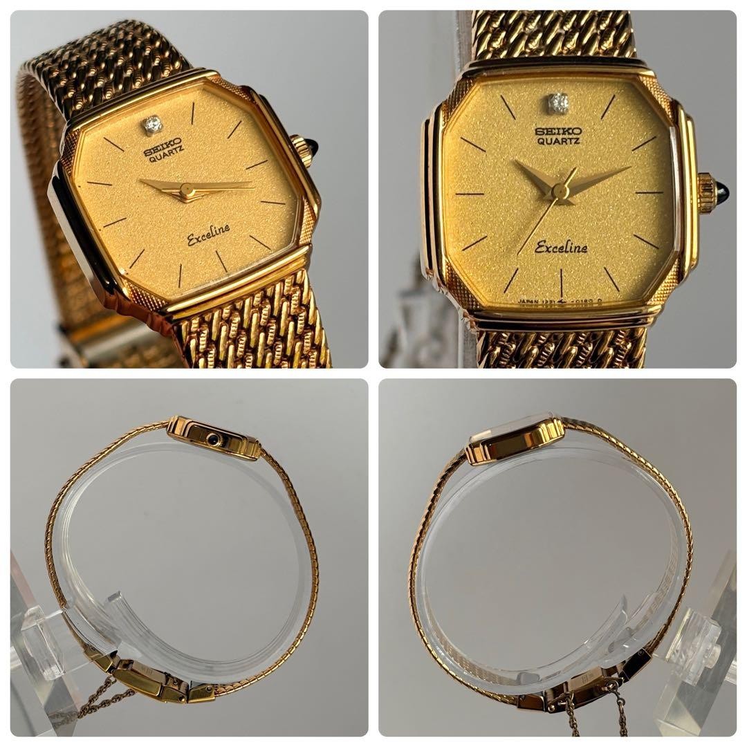 Seiko Exceline Diamond Ladies Watch Blue Gold Japan Quartz 072746