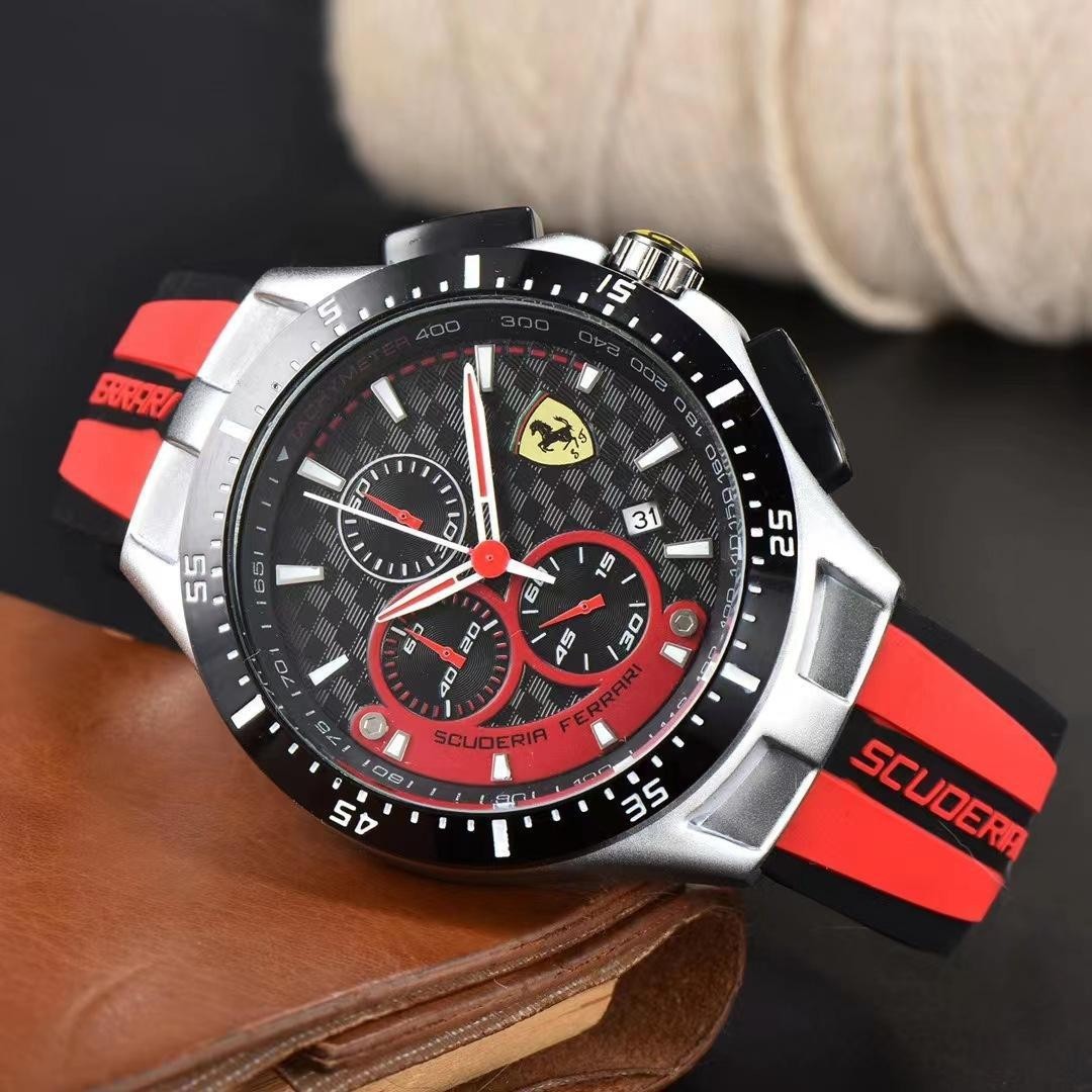 NEW Men’s formula 1 Scuderia Ferrari 42mm Luxury Chronograph Red Silicone Watch.