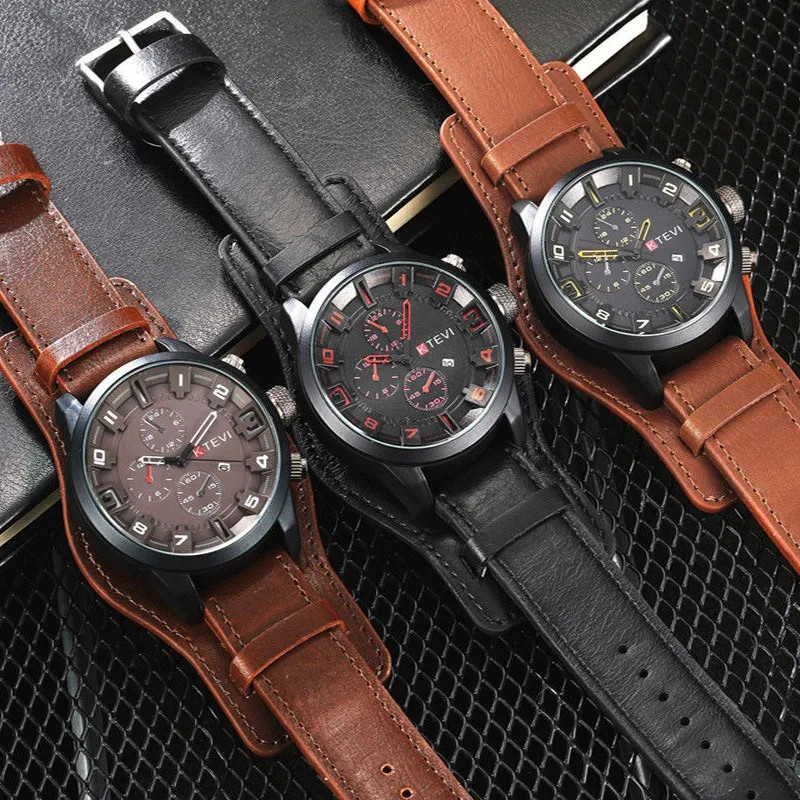 Men’s Watch PU Leather Strap Date Military Style Wristwatch
