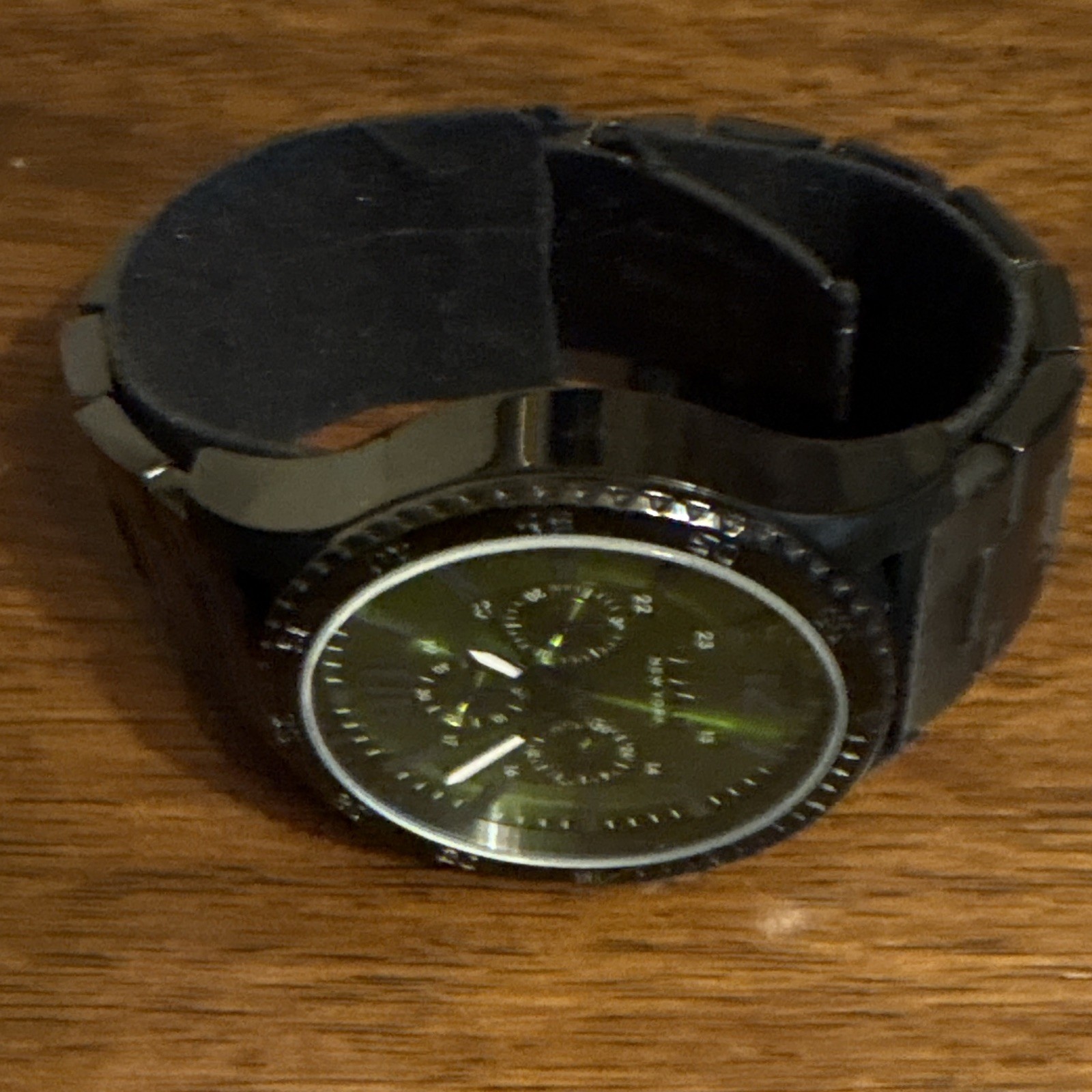 Caravelle New York Men’s Chronograph Quartz Watch Green Dial Black Bracelet Box