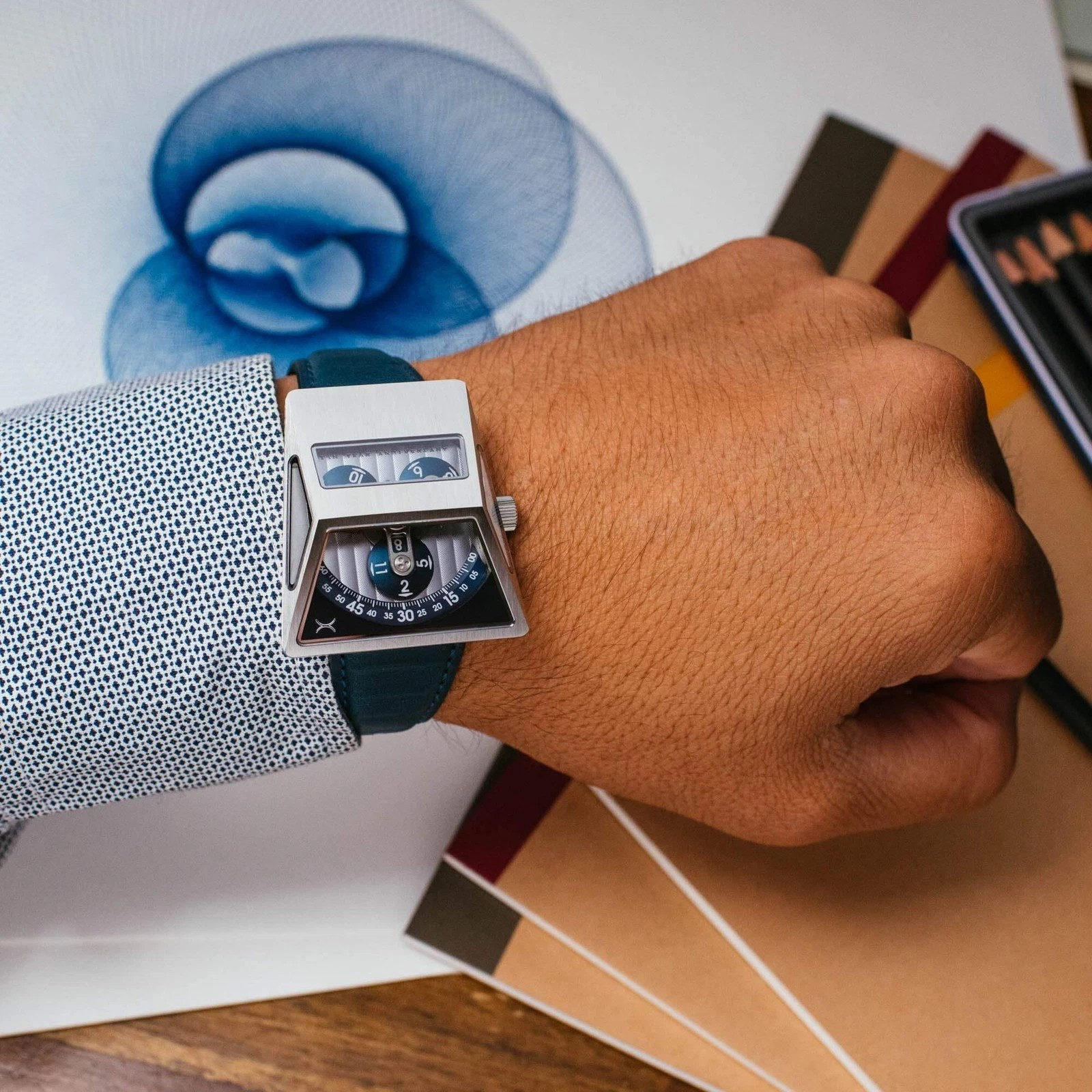 Xeric Vendetta X Wandering Hour Automatic Blue Steel Watch – Brand New