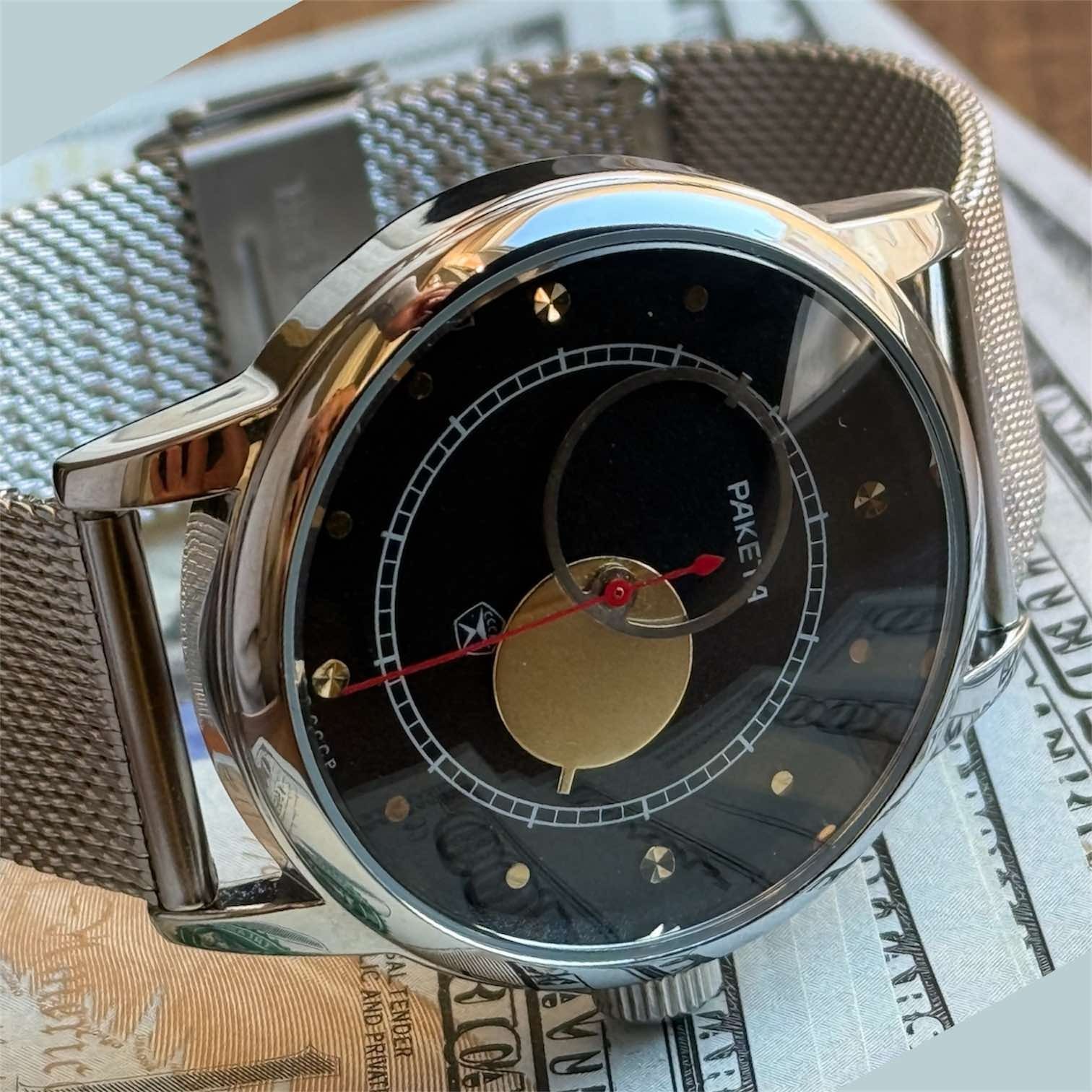 Raketa Copernicus Black Mechanical Soviet Mens Watch 1990s Sun Dial Vintage Rare
