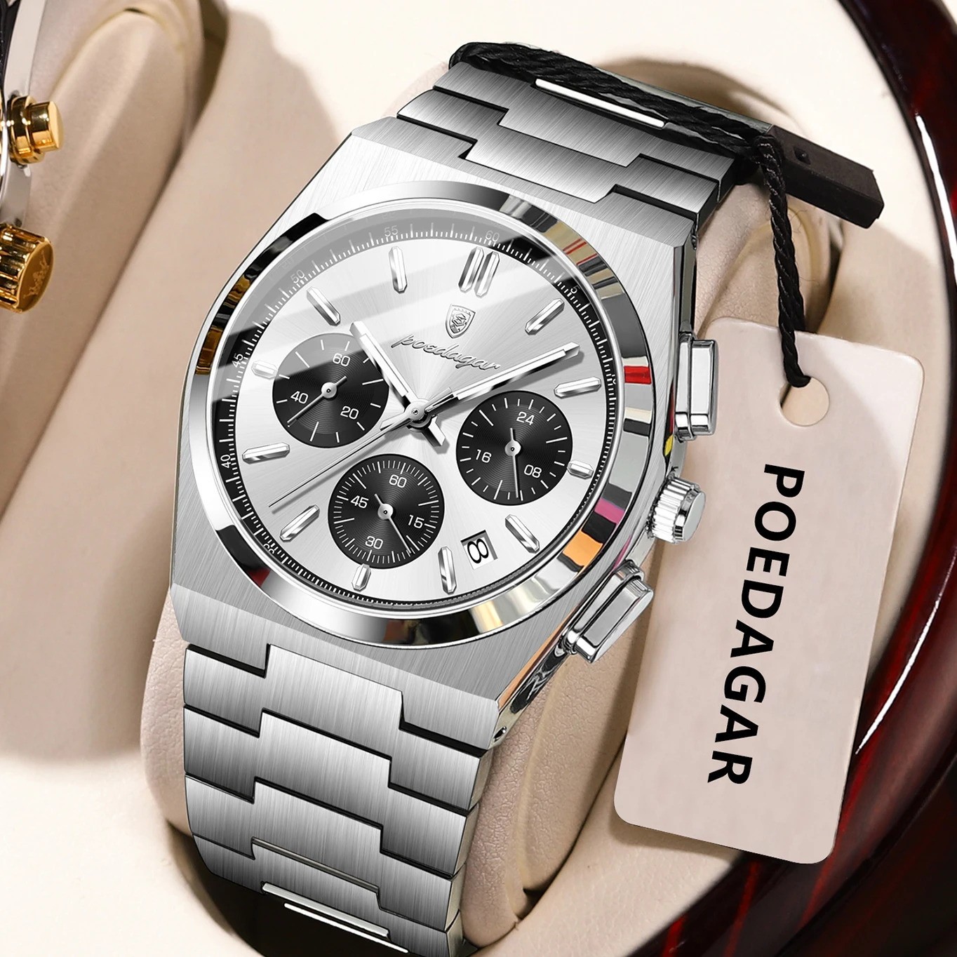 POEDAGAR Luxury Men Chronograph Watch Waterproof Luminous Steel Date