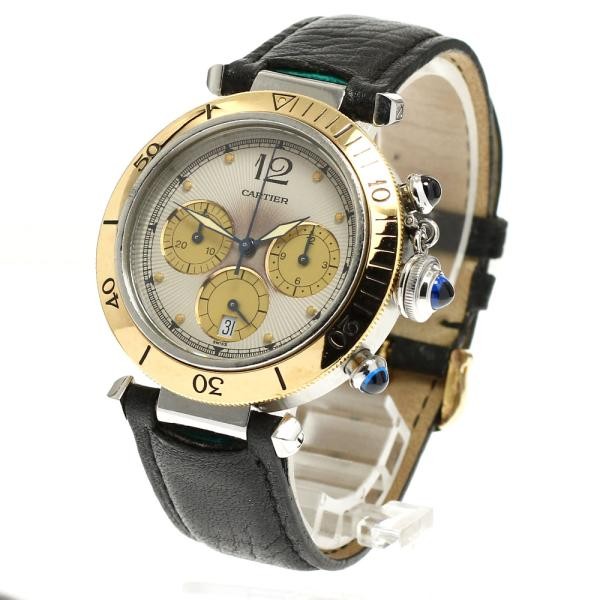 Cartier Pasha de Chronograph 38 W3101155 38mm SS Silver / Gold Dial Watch #C5888