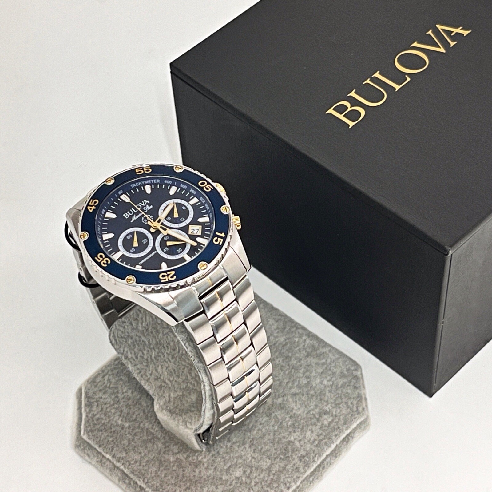 Bulova Marine Star 98B400 Blue Dial Stainless Steel Chronograph Men’s Watch New