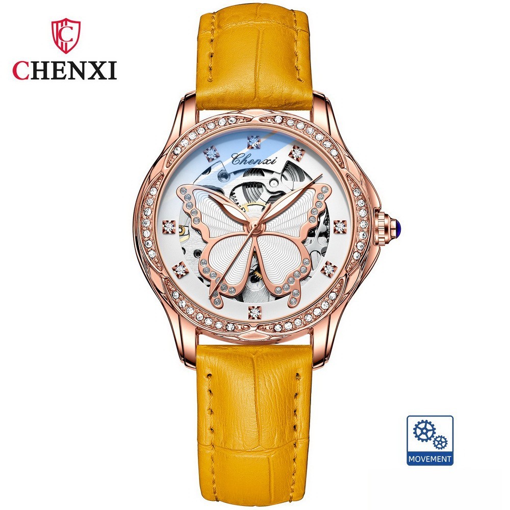 CHENXI Women’s Butterfly Dial Hollow Out Zircon Automatic Mechanical Wristwatch