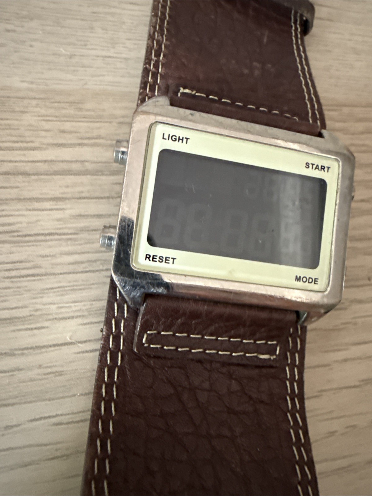 Identity London retro LCD Mens watch, Brown Leather Strap -Untested- For Spares