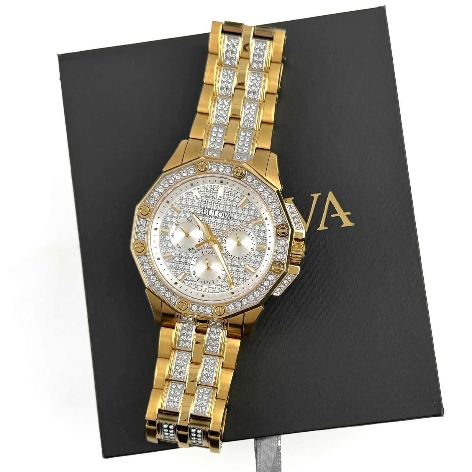 Bulova Crystal Octava 98C126 Quartz Gold SilverDial Stainless Men’s Watch 41.5mm