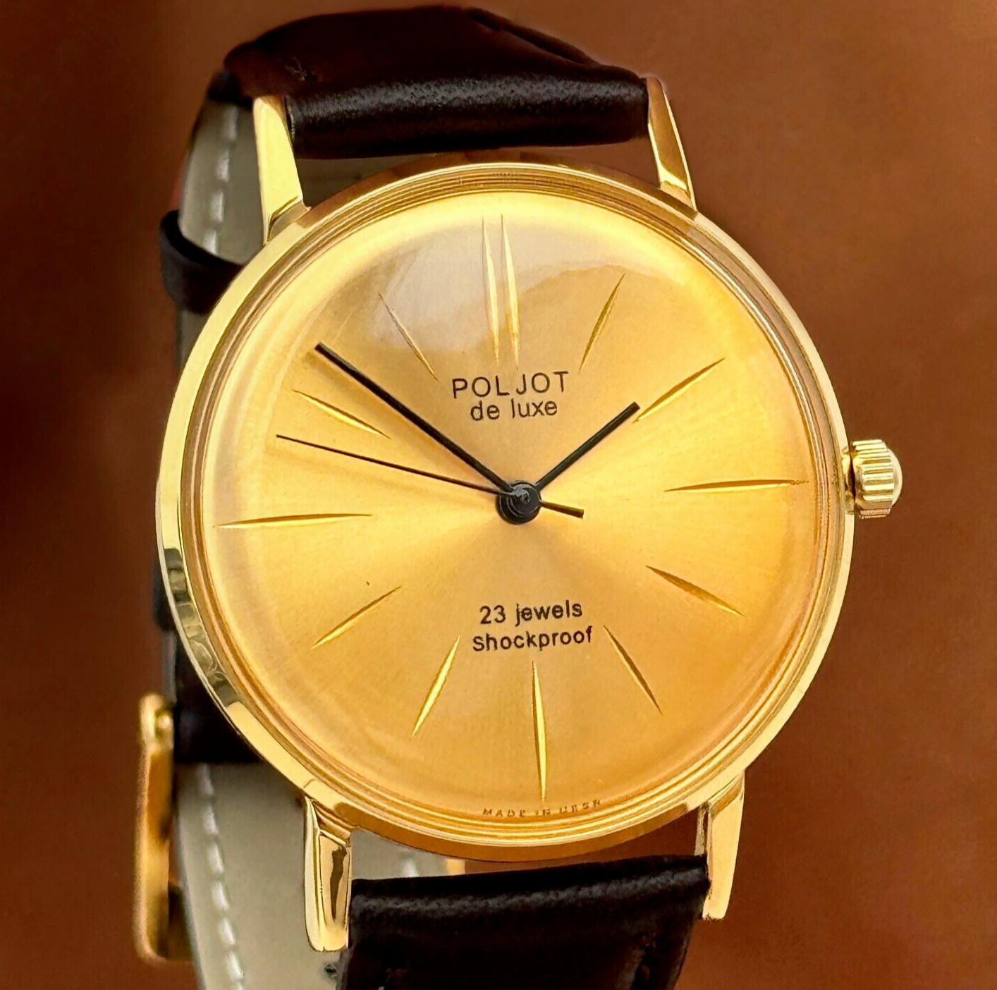 Vintage Wristwatch NOS Poljot De LUXE Ultra Slim Soviet Watch 2209 23 Jewelry