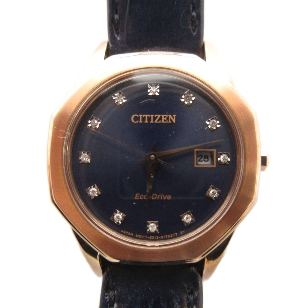 Citizen Eco Drive Navy Dial Ladies Watch 27mm Leather A
